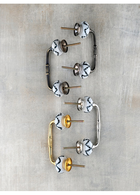 Designer Black Flower On White Ceramic Bathroom Cabinet Pull