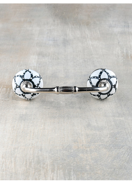 Designer Black Flower On White Ceramic Bathroom Cabinet Pull