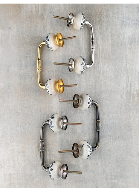 White Ceramic Dresser Cabinet Pull With Black Design
