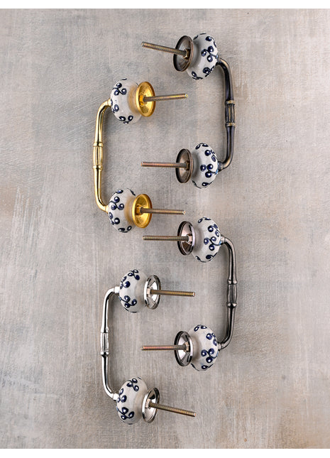 Unique Turquoise Flower On White Ceramic Dresser Cabinet Pull