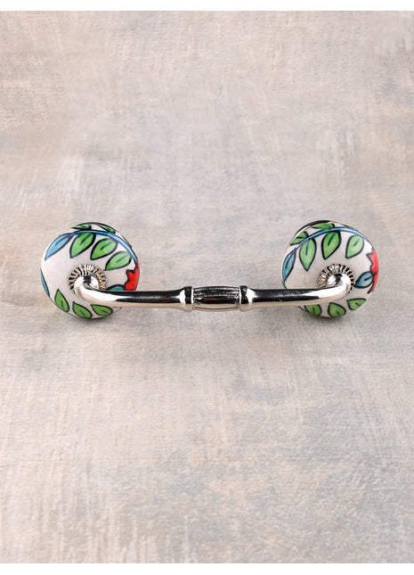 White Ceramic Kitchen Cabinet Pull With Multicolor Floral Print