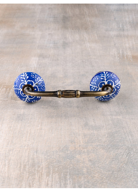 Blue And White Ceramic Kitchen Cabinet Pull With White Embossed Design