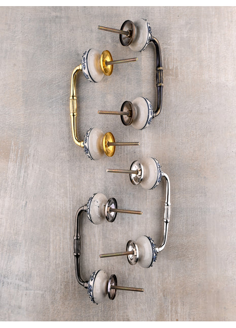 Stylish Black Embossed Floral Print On White Ceramic Cabinet Pull