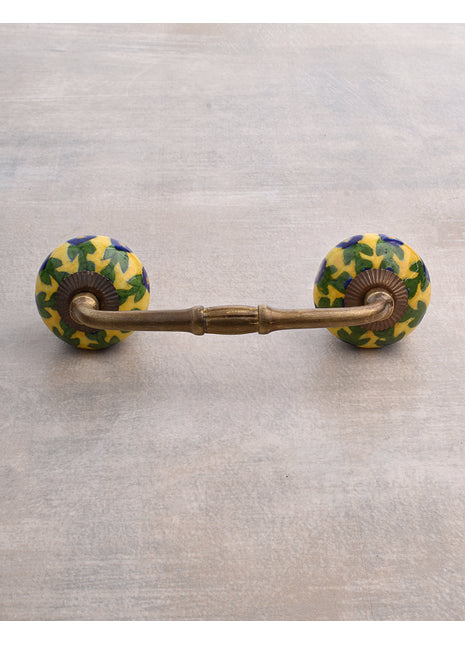 Antique Yellow Ceramic Wardrobe Cabinet Pull With Yellow And Green Design