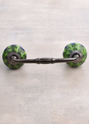 Blue Flower and Green Leaf with Lime Green Base Ceramic Door Pull