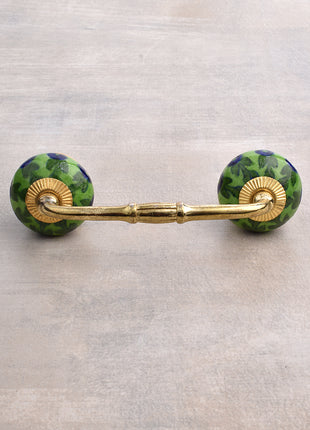 Blue Flower and Green Leaf with Lime Green Base Ceramic Door Pull