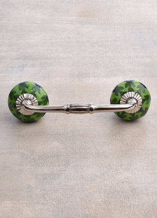Blue Flower and Green Leaf with Lime Green Base Ceramic Door Pull