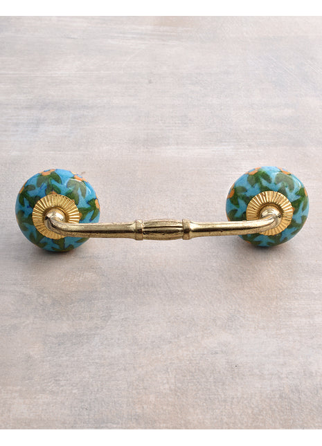 Turquoise Floral Print Ceramic Drawer Cabinet Pull