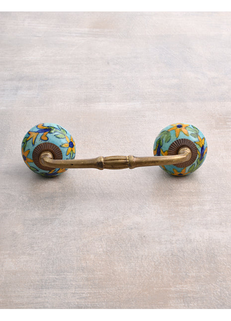 Elegant Turquoise Flower Beaded Drawer Cabinet Pull