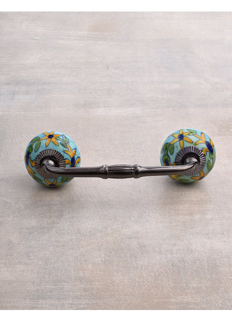 Elegant Turquoise Flower Beaded Drawer Cabinet Pull
