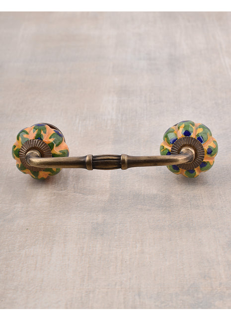 Multicolor Flower And Leaf Design On Yellow Ceramic Door Pull
