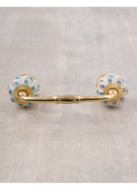 White Base Ceramic Wardrobe Cabinet Pull With Turquoise Dots