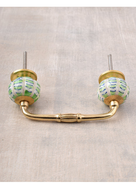 Melon Shaped White Ceramic Bathroom Cabinet Pull With Green Print