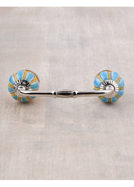 Turquoise Flower With Yellow Base Melon Shaped Drawer Pull