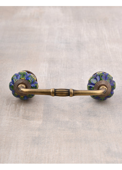 Blue Base Ceramic Dresser Cabinet Pull With Yellow Flowers