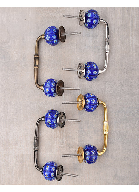 Royal Blue Ceramic Bathroom Pull With Turquoise Flowers