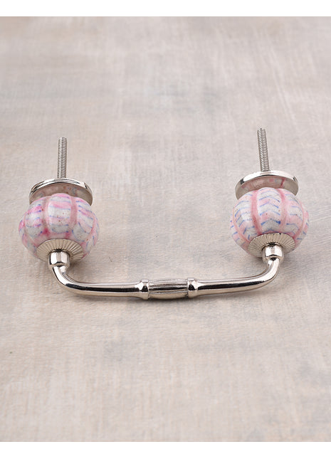 White Melon Shaped Ceramic Door Pull With Pink Spiral Design