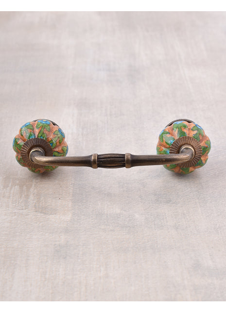 Turquoise Ceramic Base Wardrobe Cabinet Pull With Brown And Green Print