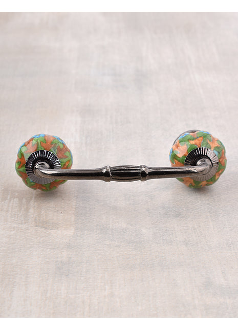 Turquoise Ceramic Base Wardrobe Cabinet Pull With Brown And Green Print