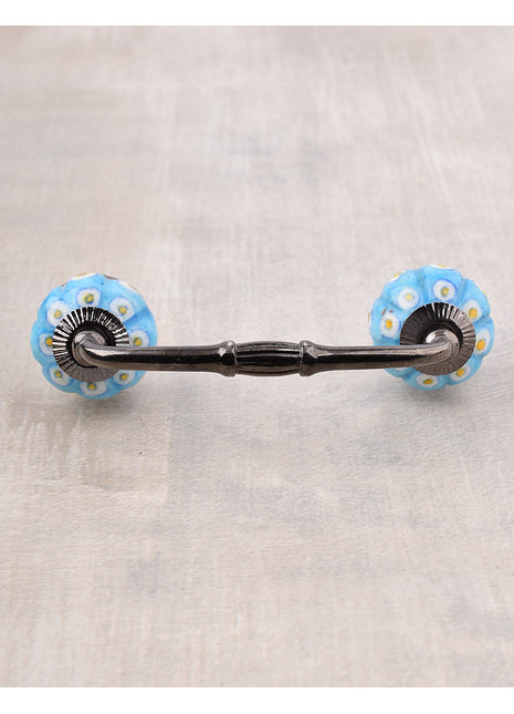 Turquoise Ceramic Kitchen Cabinet Pull With White Design