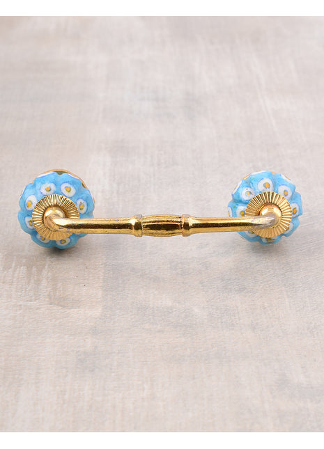 Turquoise Ceramic Kitchen Cabinet Pull With White Design