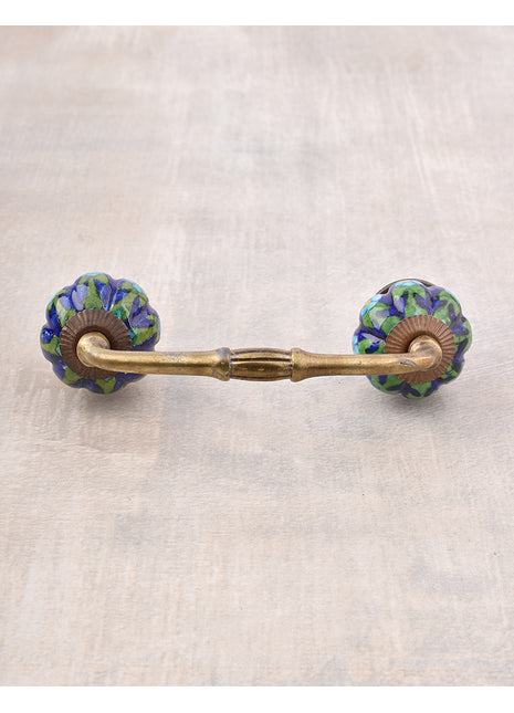 Turquoise Flowers and Green leaf with Blue Base Melon pull