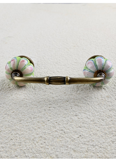 Hand Painted Green and Pink Flower Design Ceramic Pottery Pull