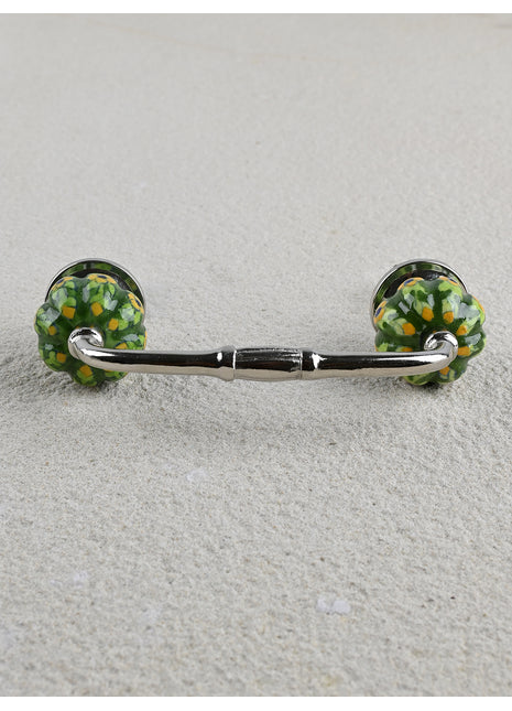 Green Base with Yellow Flower Ceramic Cabinet Drawer Pull