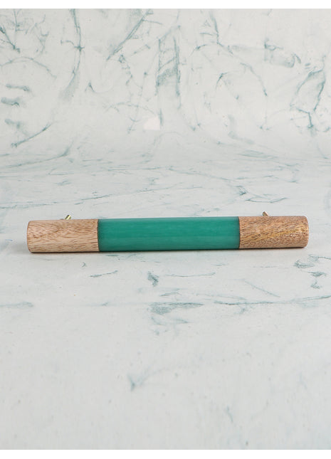 Resin and Wood Round Cylindrical Shape Kitchen Cabinet Drawer Handle, Green