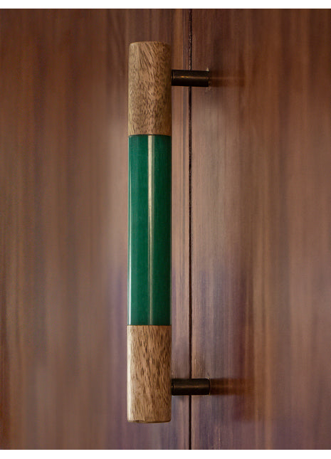 Resin and Wood Round Cylindrical Shape Kitchen Cabinet Drawer Handle, Green