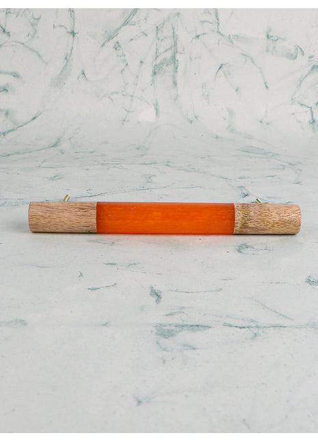 Resin and Wood Round Cylindrical Shape Kitchen Cabinet Drawer Handle, Orange