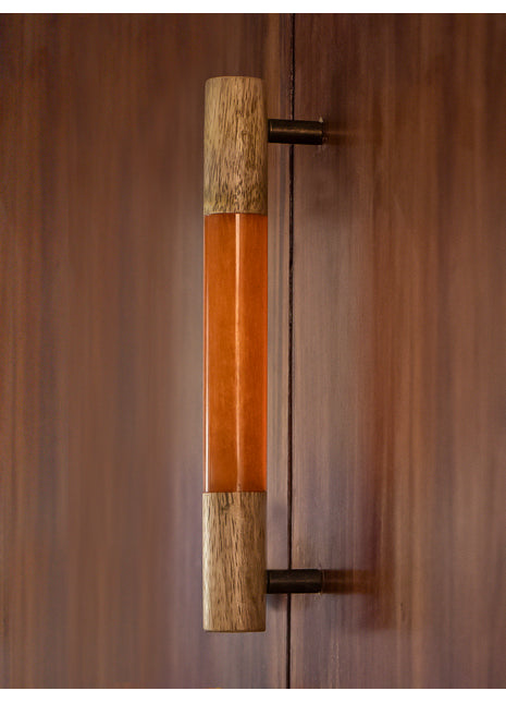 Resin and Wood Round Cylindrical Shape Kitchen Cabinet Drawer Handle, Orange