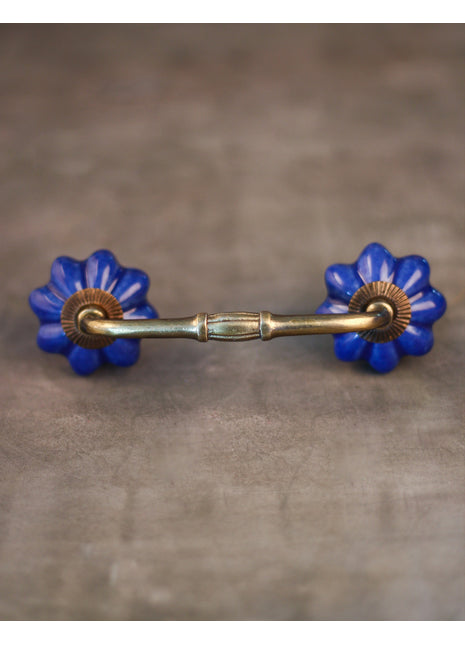 Solid Blue Handmade Flower Shape Ceramic Dresser Cabinet Pull
