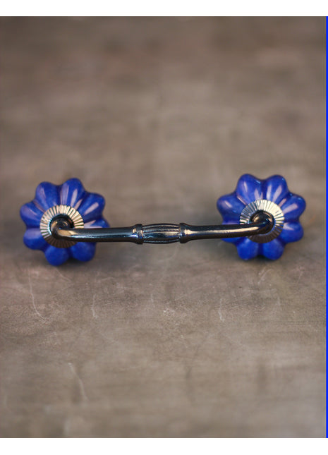 Solid Blue Handmade Flower Shape Ceramic Dresser Cabinet Pull