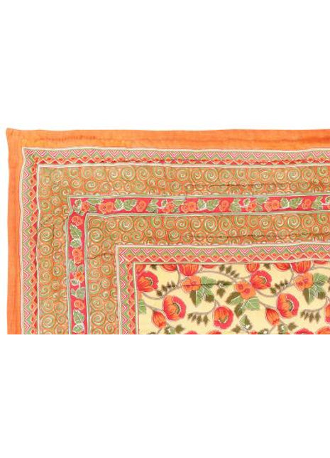 Kyari Yellow and Pink Hand Screen Print Cotton Quilt