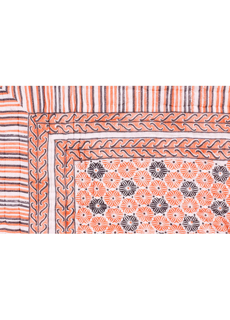 Mecedona Peach and Grey Hand Block Print Cotton Quilt