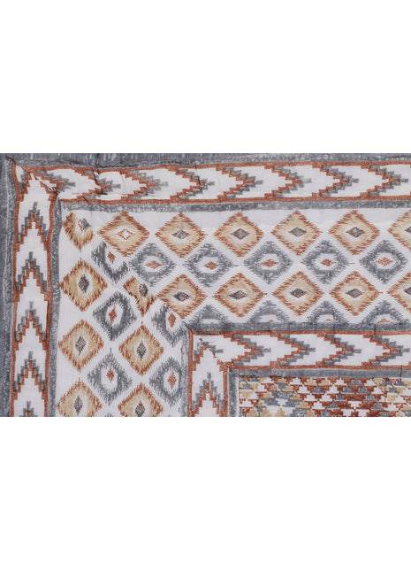 Pochampally Ikat Grey and Brown Hand Block Print Cotton Quilt