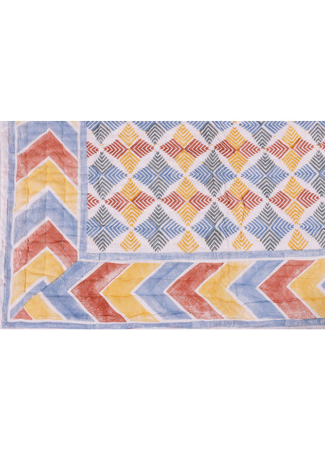 Rimjhim Jaal Blue and Brown Hand Block Print Cotton Quilt
