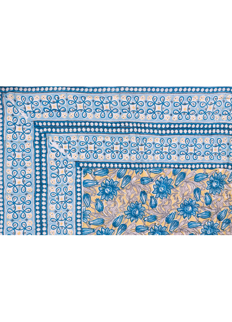Surajmukhi Yellow and Blue Hand Block Print Cotton Quilt