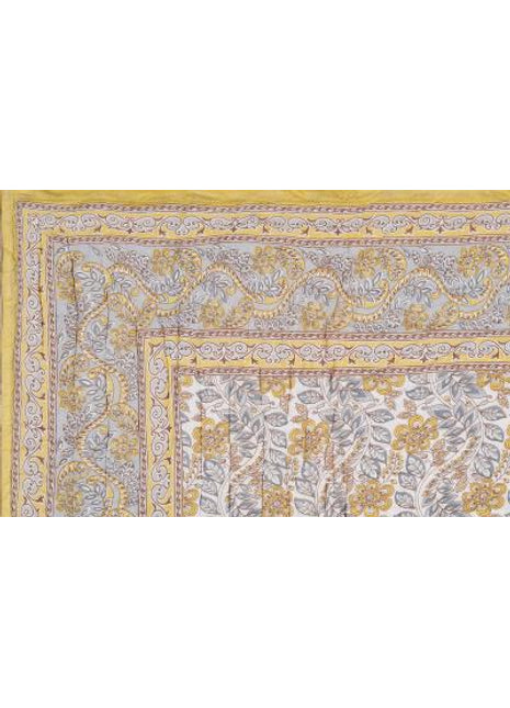 Vaidehi Grey and Yellow Hand Screen Print Cotton Quilt