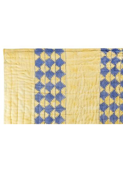 Galicha Beige and Blue Hand Block Print Cotton Quilt