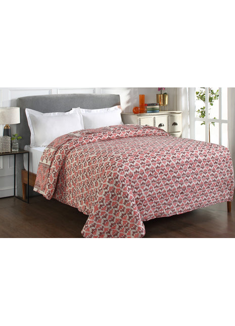 Phulkari Pink and Maroon Hand Block Print Cotton Quilt