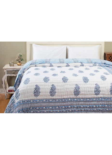 Ragini Buta Blue Hand Block Print Cotton Quilt