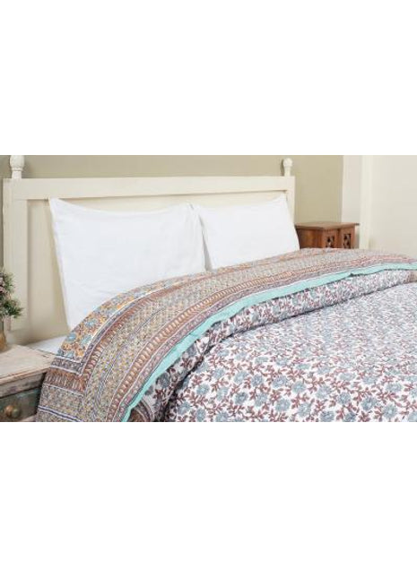 Kashish Jaal Brown and Rust Hand Block Print Cotton Quilt