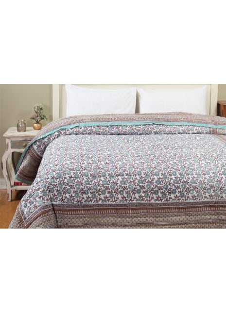 Kashish Jaal Brown and Rust Hand Block Print Cotton Quilt