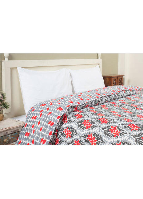 Tropicana Black and Red Hand Block Print Cotton Quilt