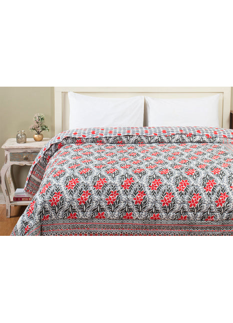 Tropicana Black and Red Hand Block Print Cotton Quilt