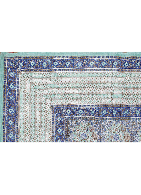 Lusture Aqua and Blue Hand Block Print Cotton Quilt