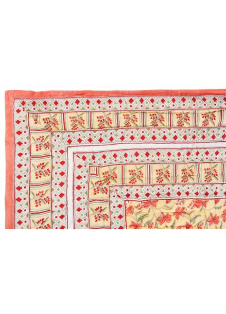 Ravish Jaal Yellow and Pink Hand Block Print Cotton Quilt