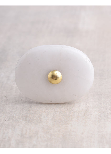 Agate Natural Gemstone Cabinet Furniture Knobs. White Oval Shape - White